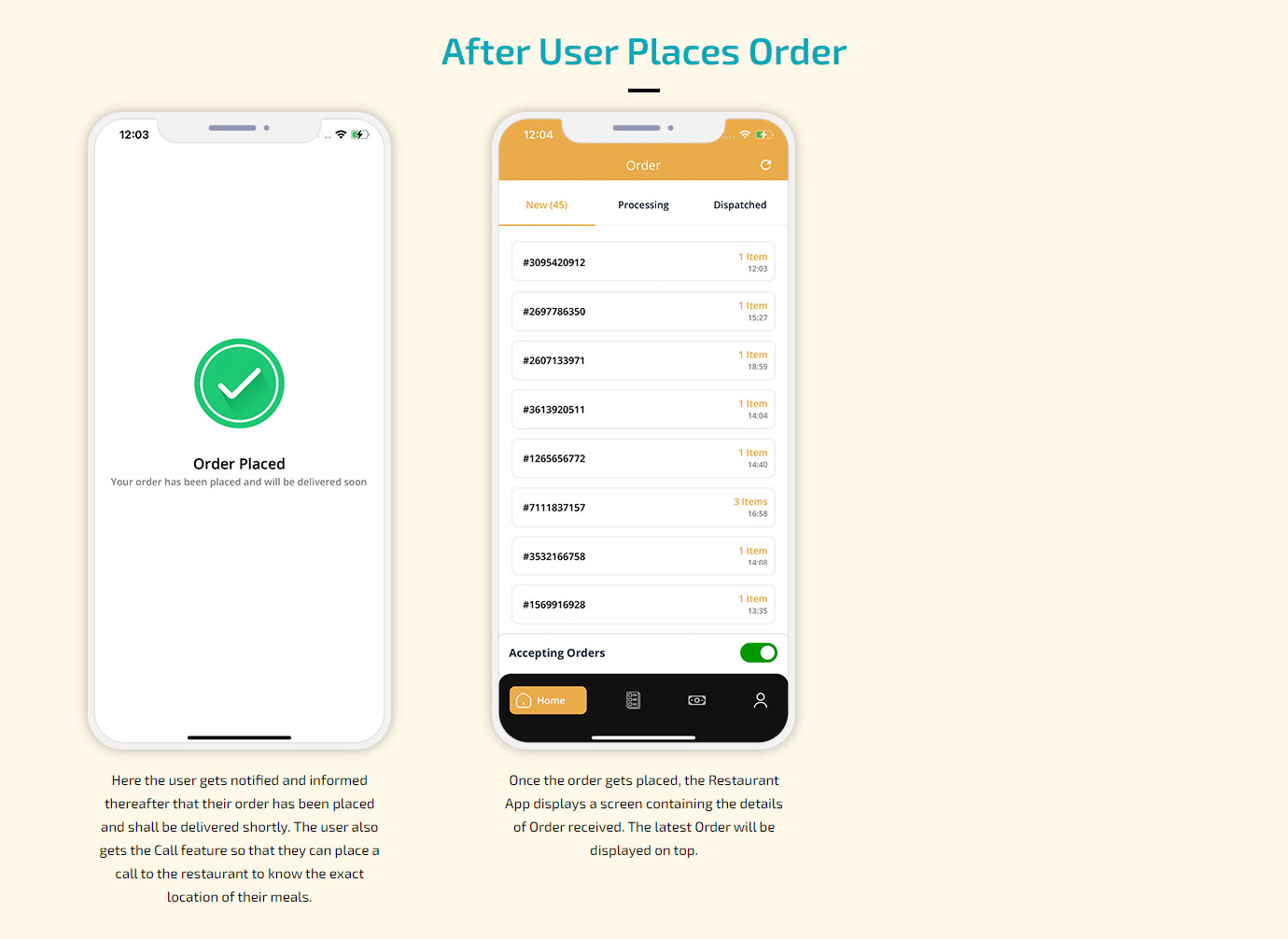 user place order