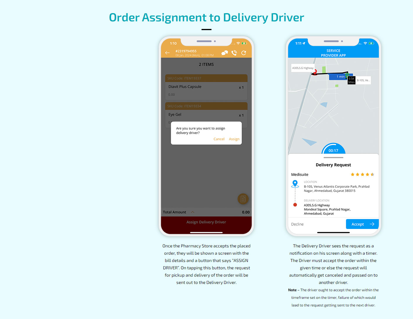 assign order to deliver driver