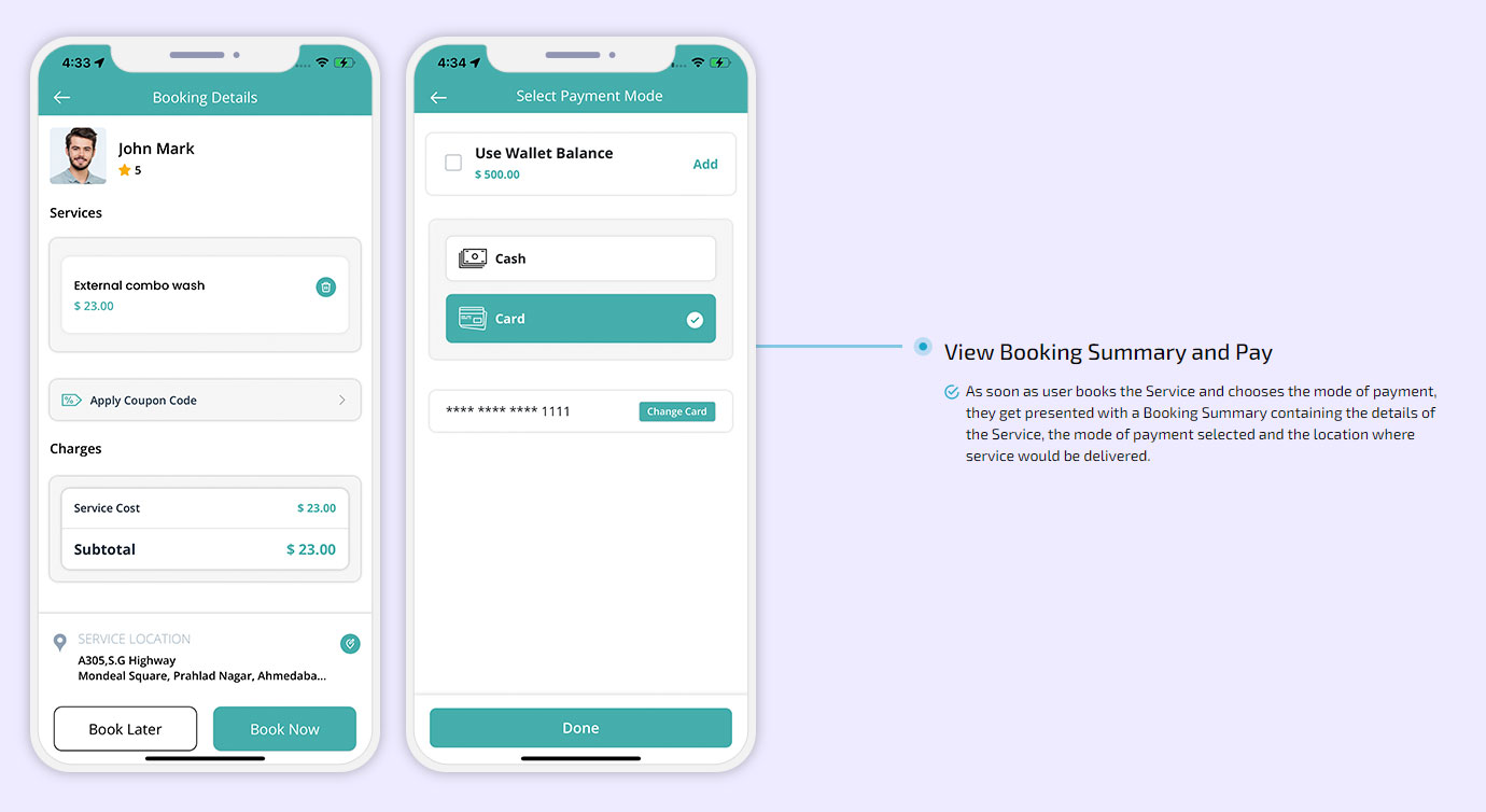 view booking summary and pay