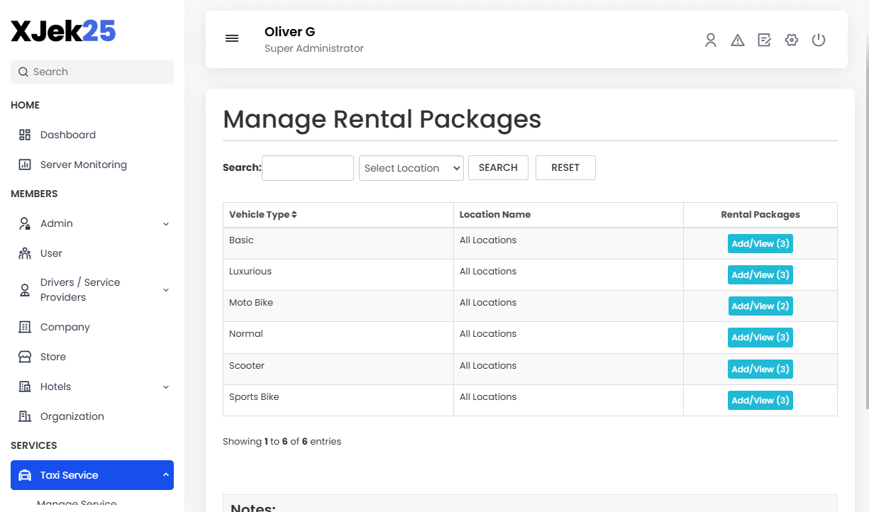 Manage Rental Packages